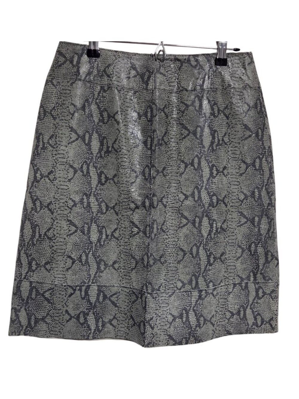 Vintage 90s INC 100% Leather Skirt Size 6P Metallic Snakeskin Print Pencil Moto